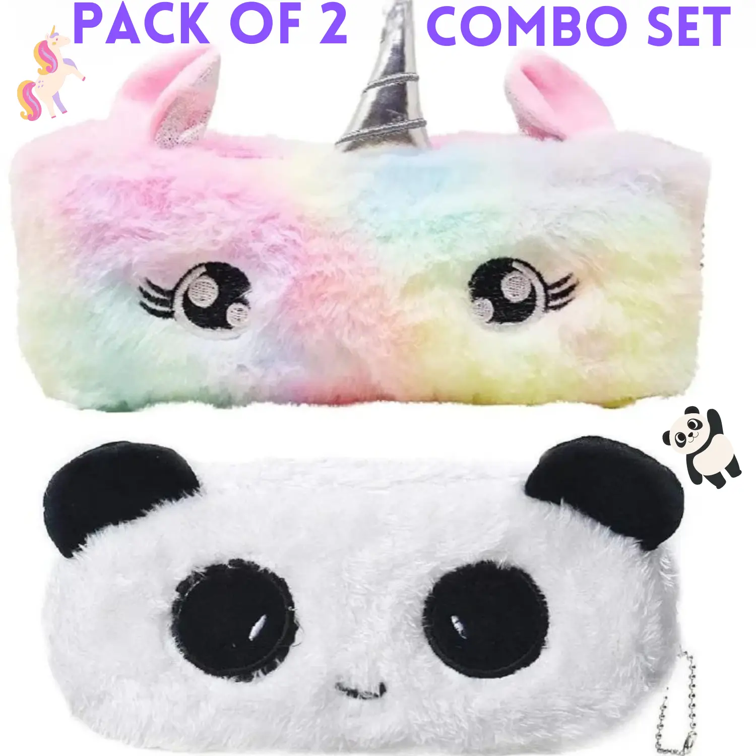 unicorn and panda fur pouch