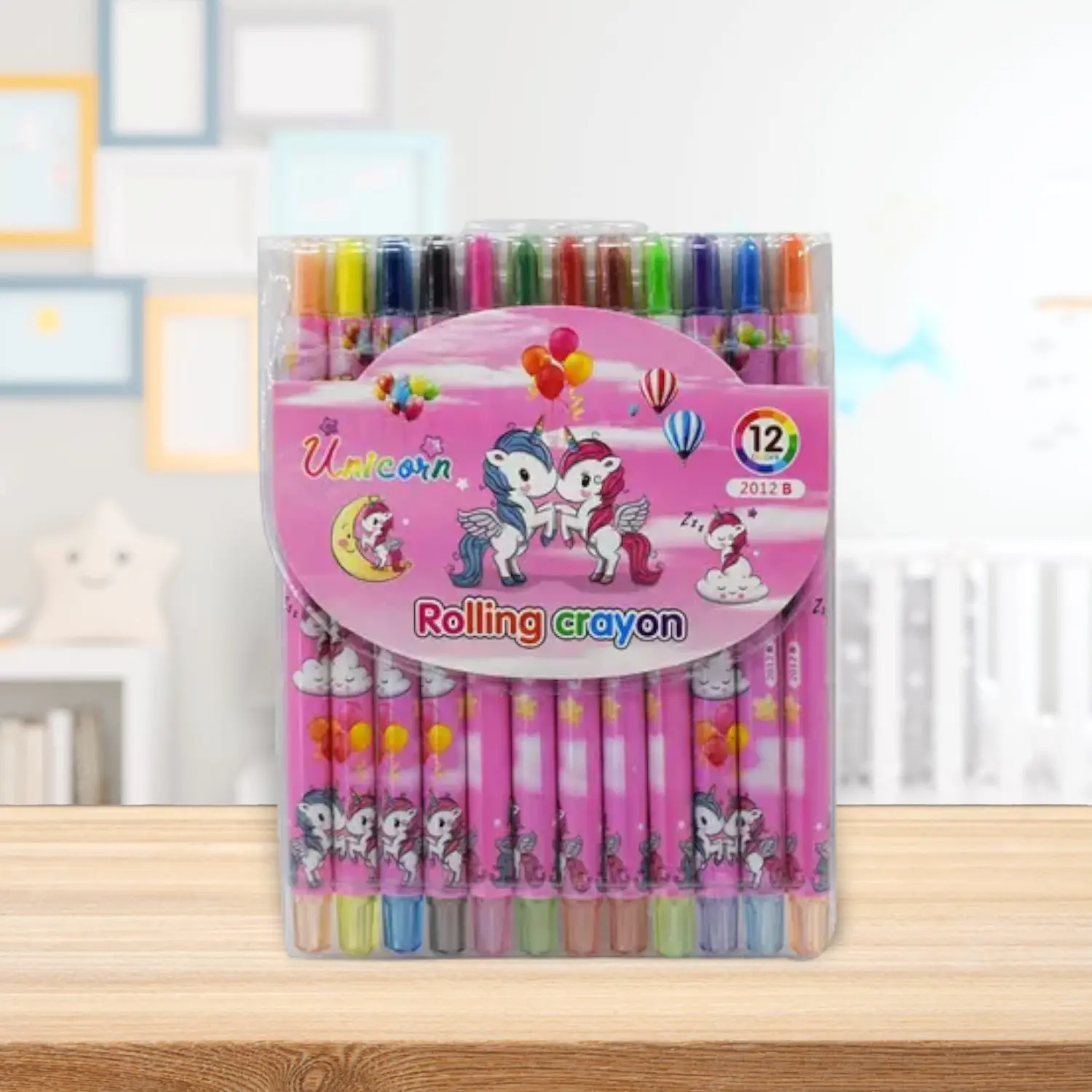 unicorn rolling crayons
