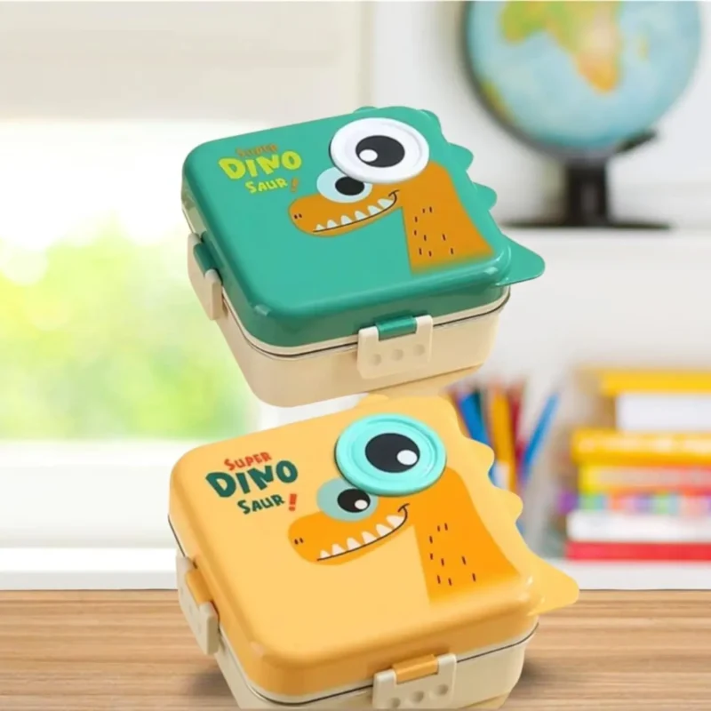 dino green and yellow lunch box